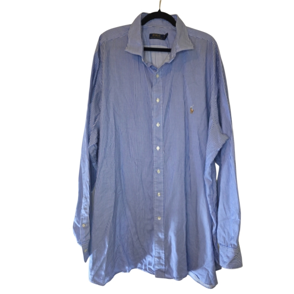 POLO RALPH‎ LAUREN Blue White Button Down Classic Shirt - Size 18 1/2 38-39